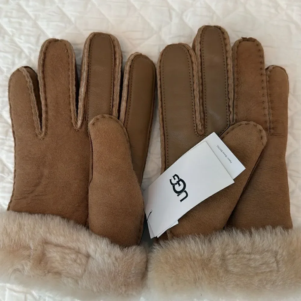 UGG Women's Classic Suede Shearling Lined Perforated Gloves